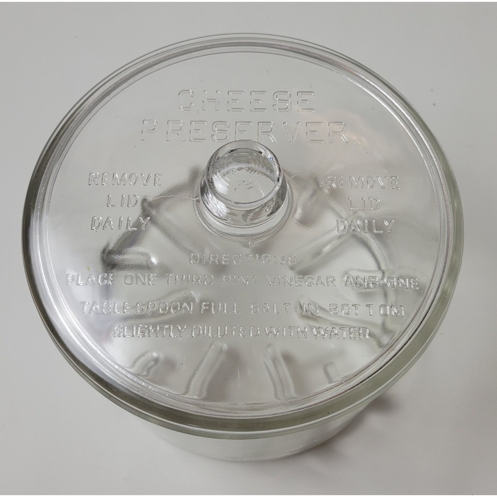 Vintage Sanitary Clear Glass Cheese Preserver Jar with Embossed Lid